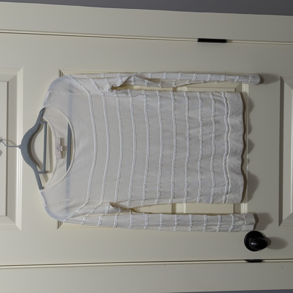 Cream Ann Taylor Long Sleeve Shirt with Knit Stripes